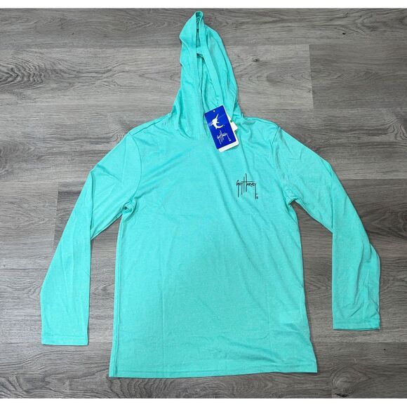 Boys Size Large Guy Harvey Boat Lines Long Sleeve Performance Hoodie Green - Picture 2 of 13